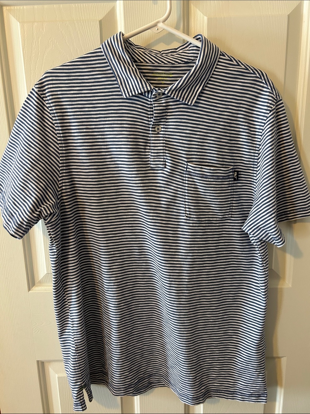 Vineyard Vines Navy & White Horizontal Stripe Polo with Pocket